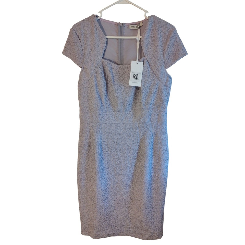New Grace Karin Pencil Dress Cap Sleeve Lavender Crinkled Crepe Womens Large‎